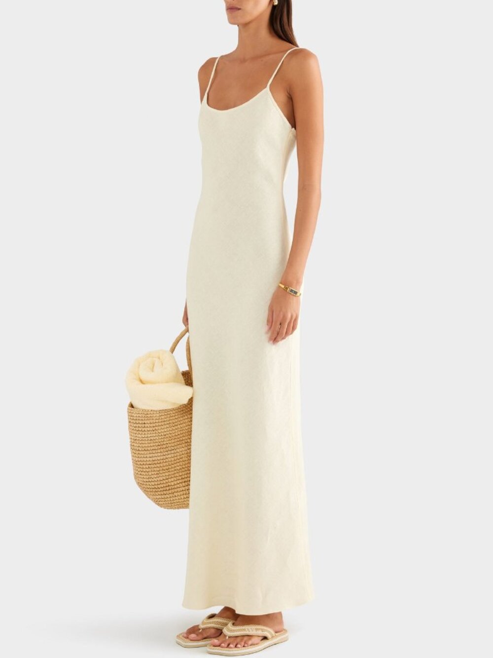 BEST NWT Venroy Linen Slip Maxi Dress - Buttercream Yellow Quiet Lux Vacation - Picture 4 of 7
